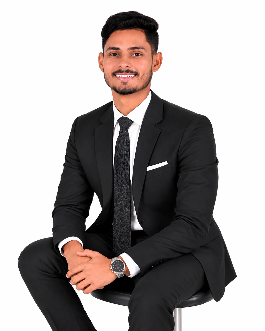 Amit Singh seated in a black suit against a clean white background
